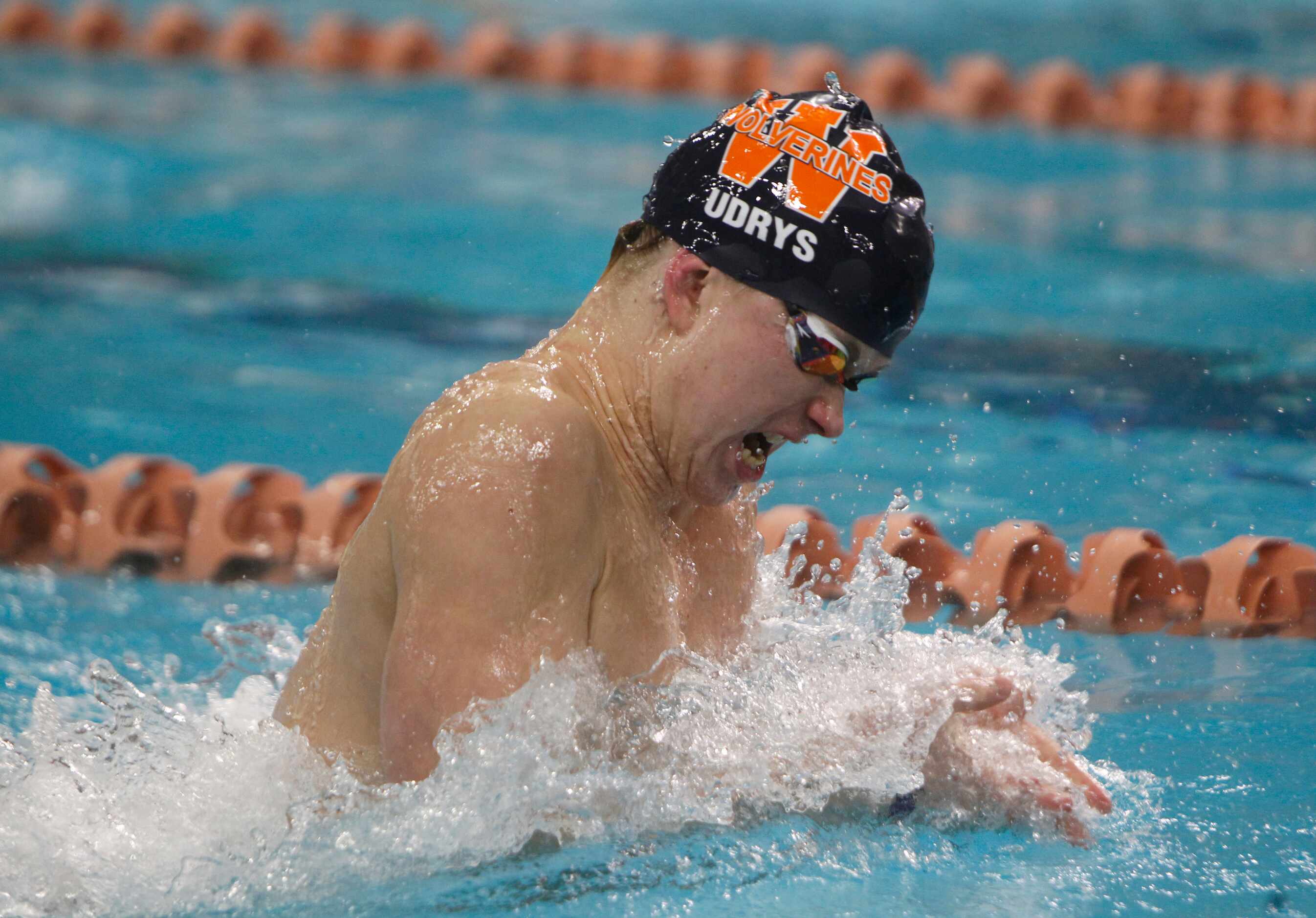 Frisco Wakeland's Alex Udrys competes in the Boys 200 yard medley relay competition. The...