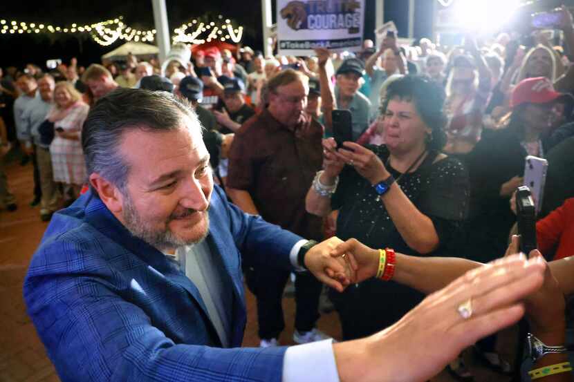 Sen. Ted Cruz greets supporters at a rally for GOP congressional candidates Cory Mills and...