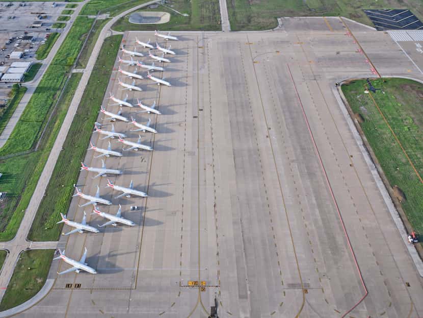 Andy Luten photographed grounded American Airlines jets at DFW International Airport from a...