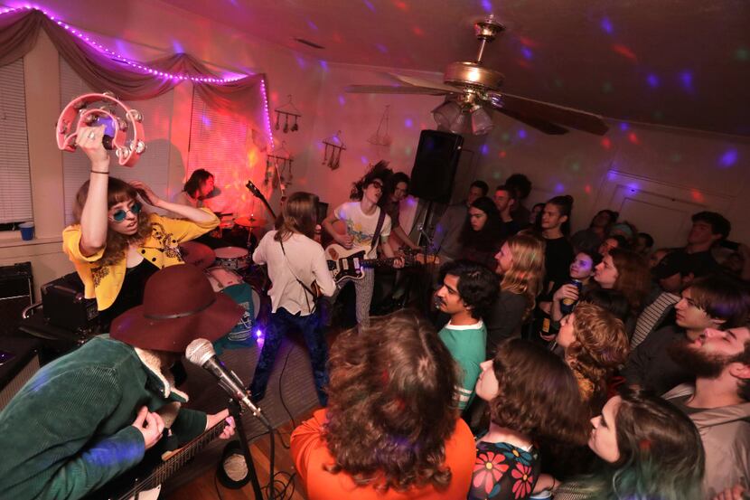 Acid Carousel performs during a house party at the Rabbit Hole in Denton, TX, on Apr. 29,...