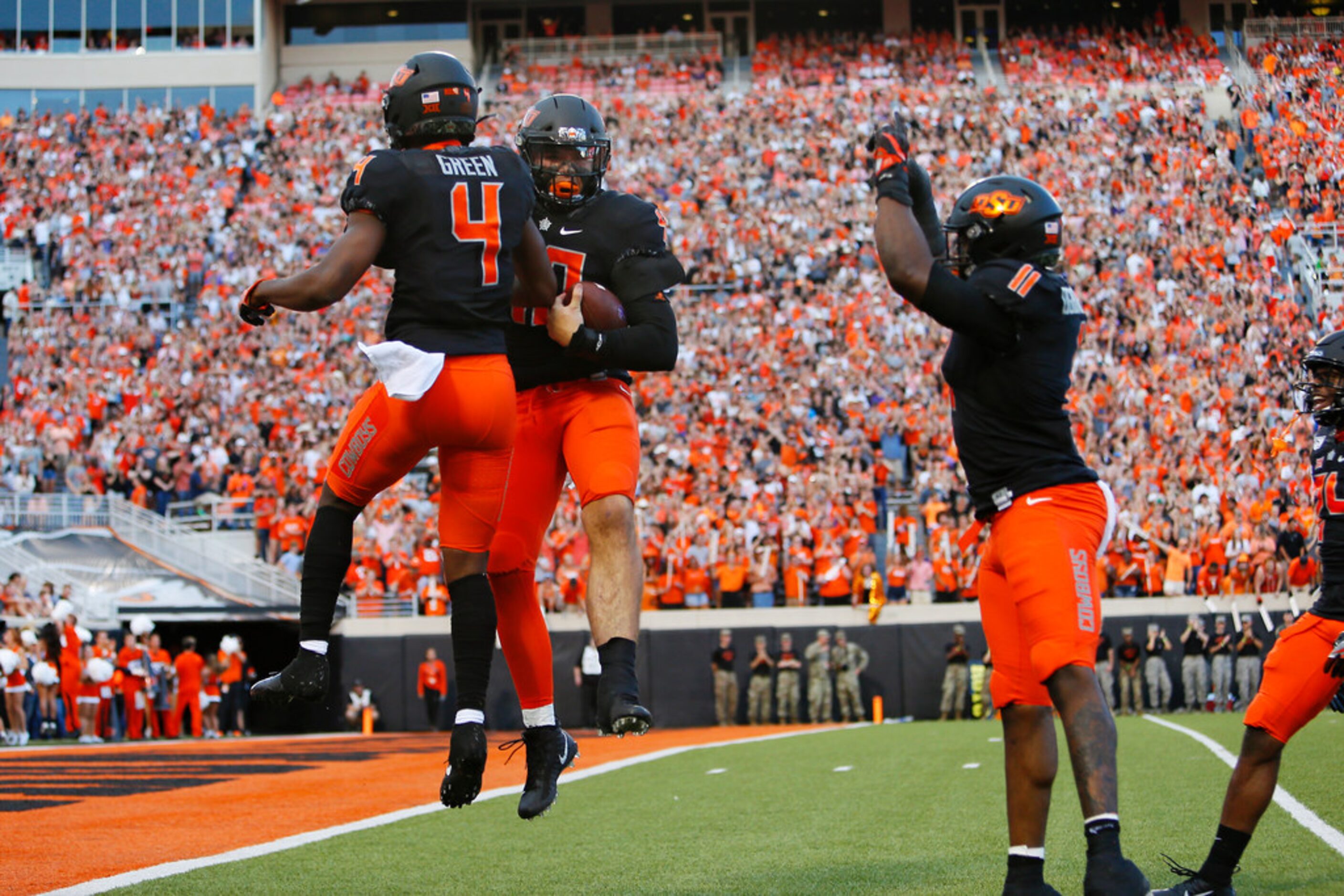 STILLWATER, OK - SEPTEMBER 28:  Defensive end Brock Martin #40 of the Oklahoma State Cowboys...