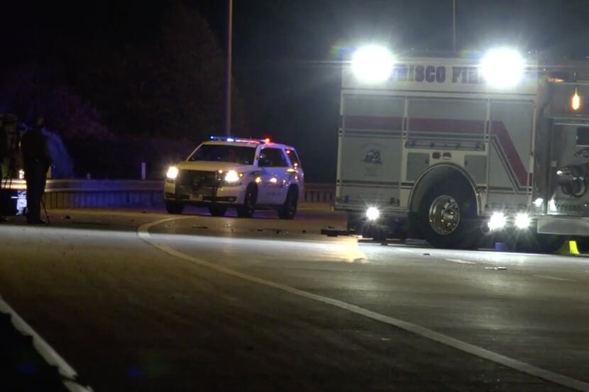 First responders at the scene of a fatal crash Saturday night on the Dallas North Tollway...