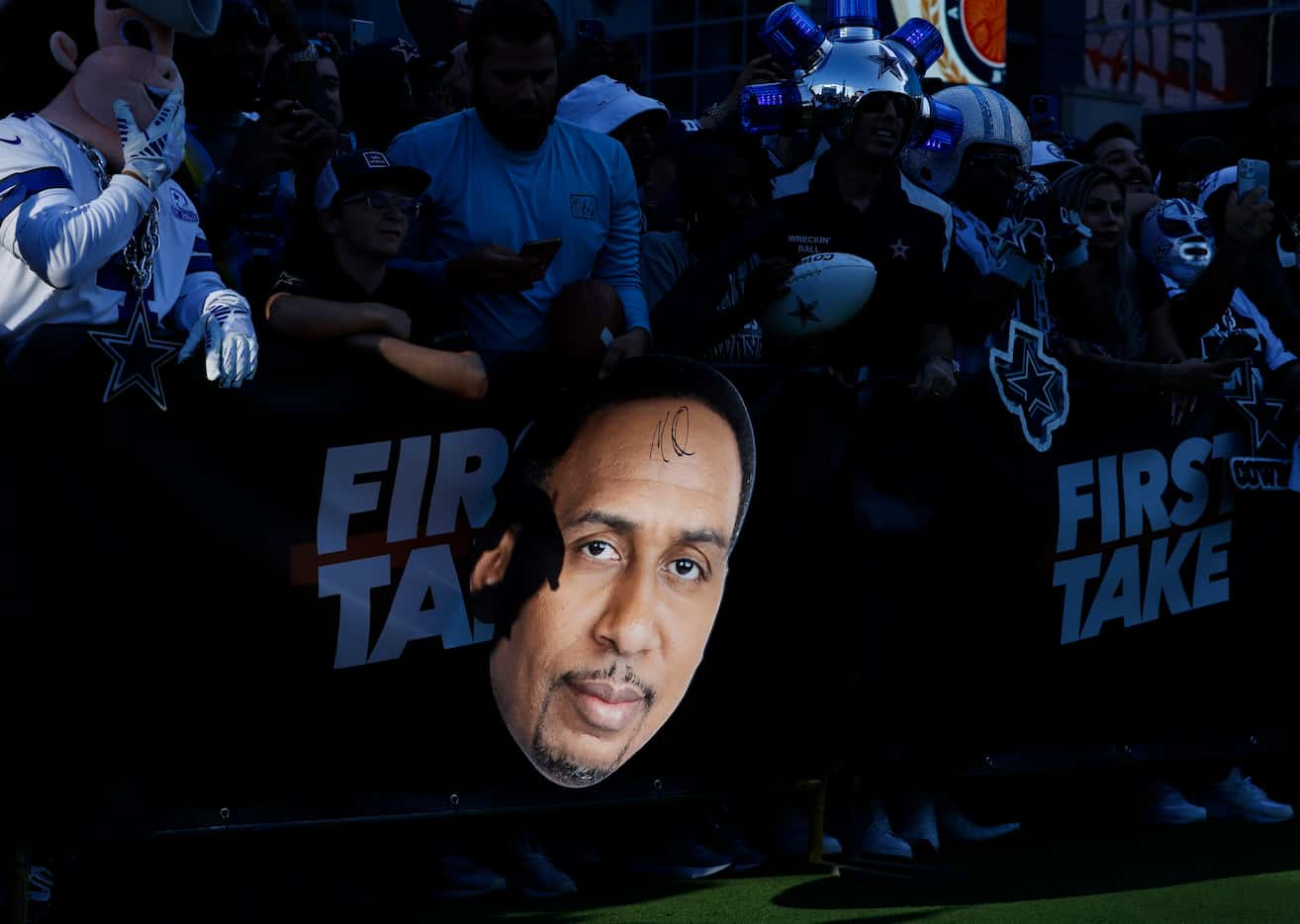 A face cutout of host Stephen A. Smith also known as a "Cowboys Hater" is highlighted as...