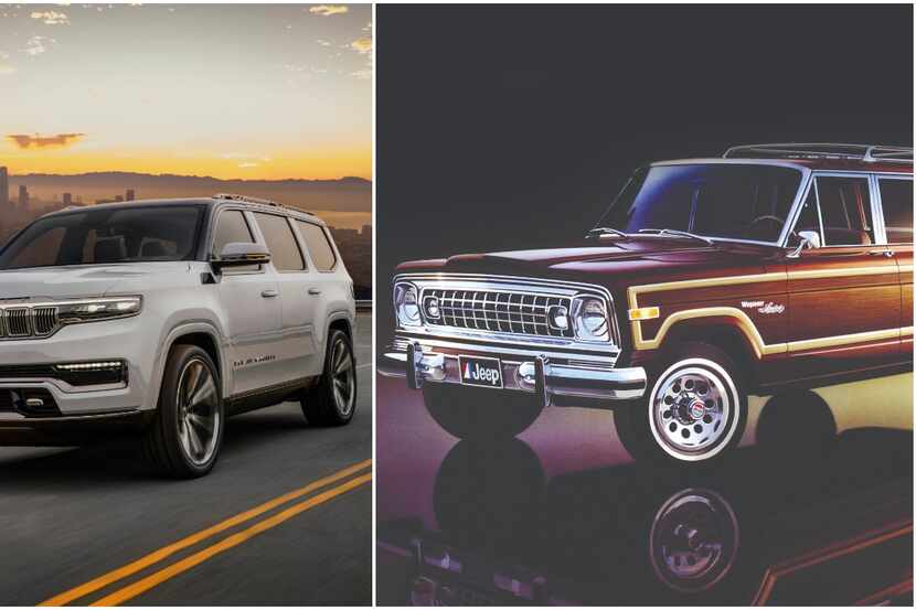 The Jeep Grand Wagoneer Concept (left) revealed in 2020 and a 1970s version of the original...