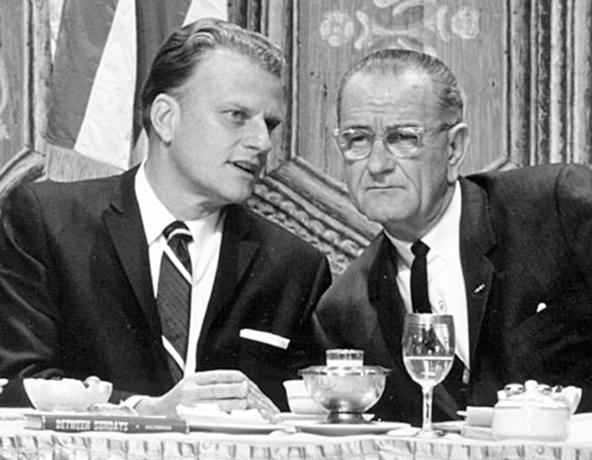 Billy Graham with President Lyndon B. Johnson in an undated photo.