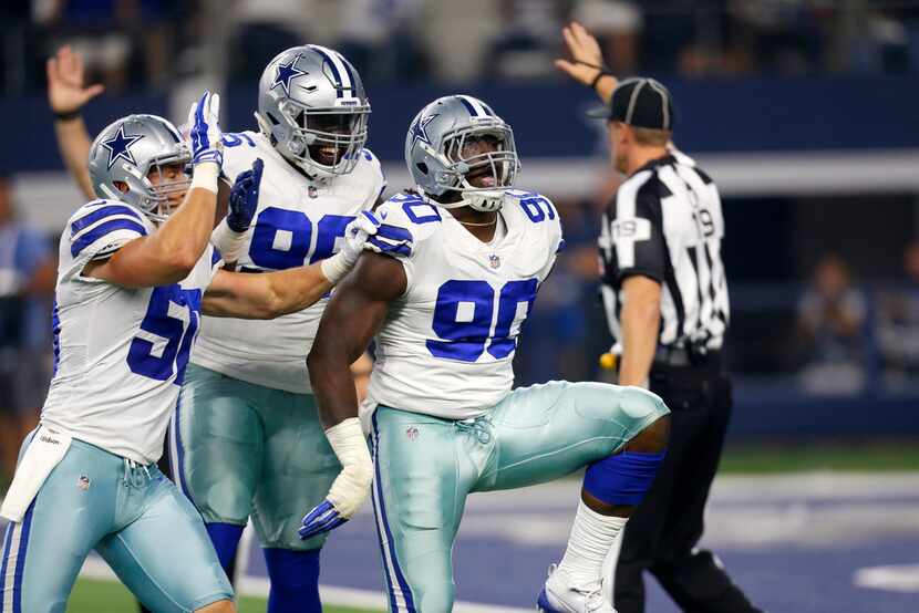 FILE - In this Sunday, Sept. 10, 2017 file photo, Dallas Cowboys' Sean Lee, left, Maliek...
