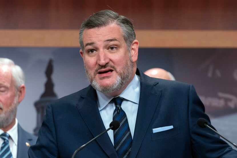 Sen. Ted Cruz, R-Texas, speaks during a news conference on Capitol Hill in Washington,...