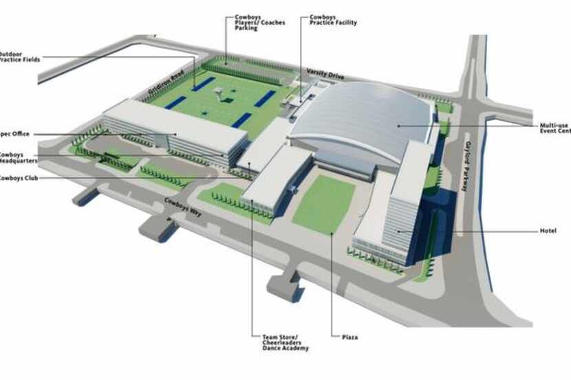 
The plan for the new Dallas Cowboys headquarters and multi-use event center in Frisco. 


