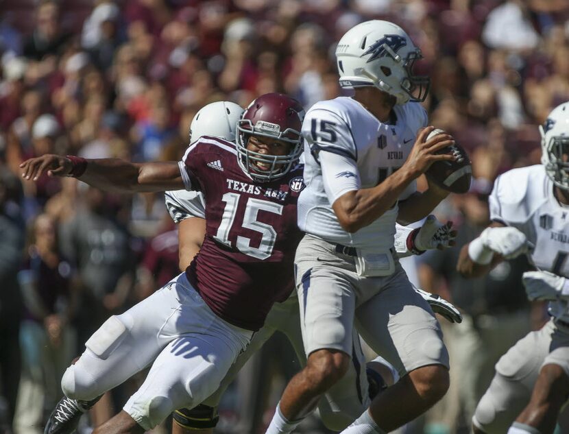 Sep 19, 2015; College Station, TX, USA; Texas A&M Aggies defensive lineman Myles Garrett...