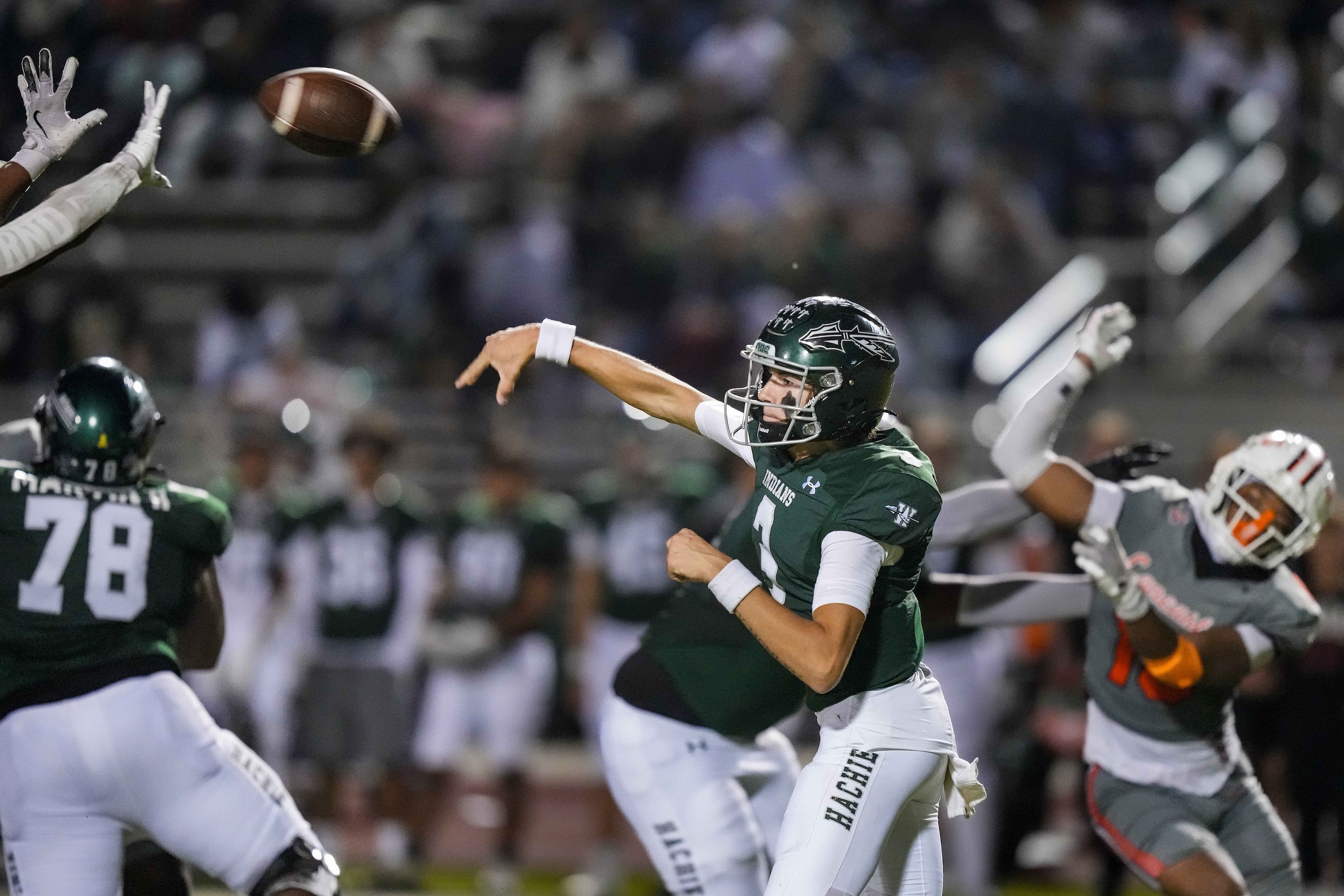 Waxahachie quarterback Jerry Meyer III (3) throws a pass during the second half of a...