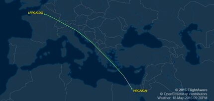  A map showing the plane's intended path from Paris to Cairo. (FlightAware)