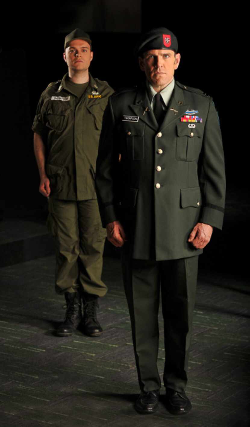 Col. Jim  Thompson is portrayed by David Blalock (younger Thompson, left) and Michael Mayes...