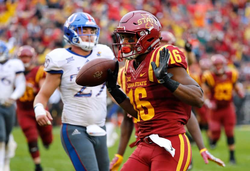 AMES, IA - OCTOBER 14: Wide receiver Marchie Murdock #16 of the Iowa State Cyclones runs...