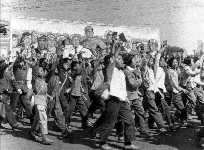 A photo dated June  1966 shows Chinese Red Guards, high school and university students...