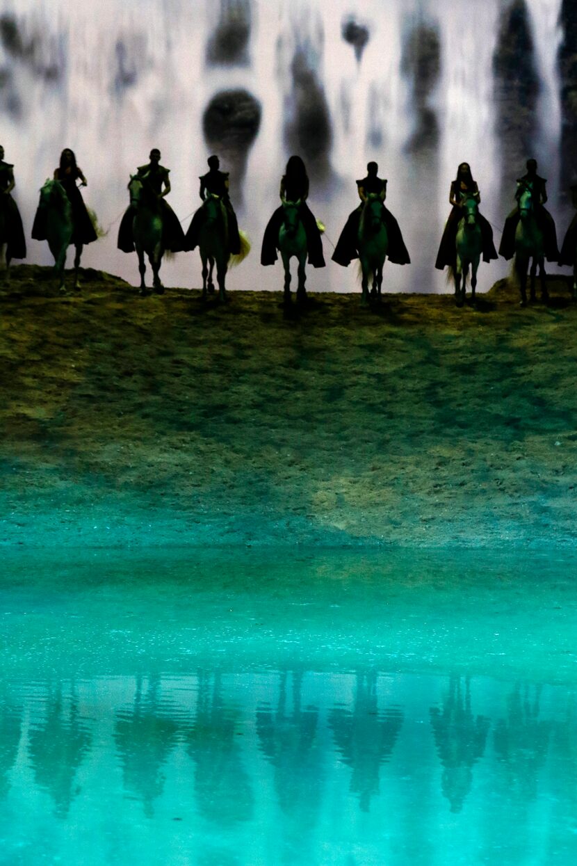 Horse riders perform during a preview of Cavalia's production Odysseo in Frisco, Texas on...