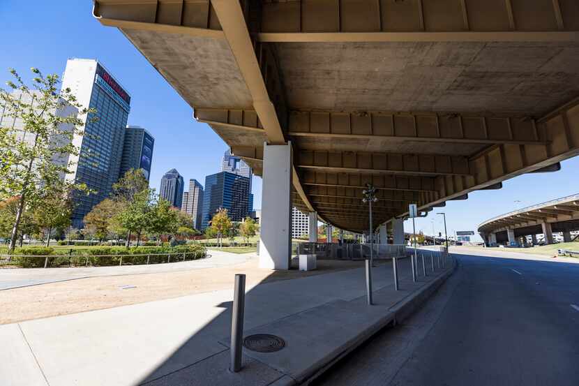 Parts of Carpenter Park are underneath I-345 east of downtown Dallas, Wednesday, October 19,...