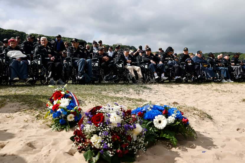 American D-Day veterans gathered for a ceremony on Omaha Beach in Normandy, France, on...