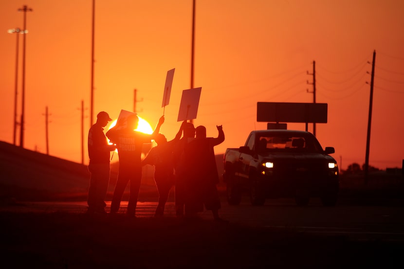 Striking longshoreman picket on Tuesday, Oct. 1, 2024, in Houston.  