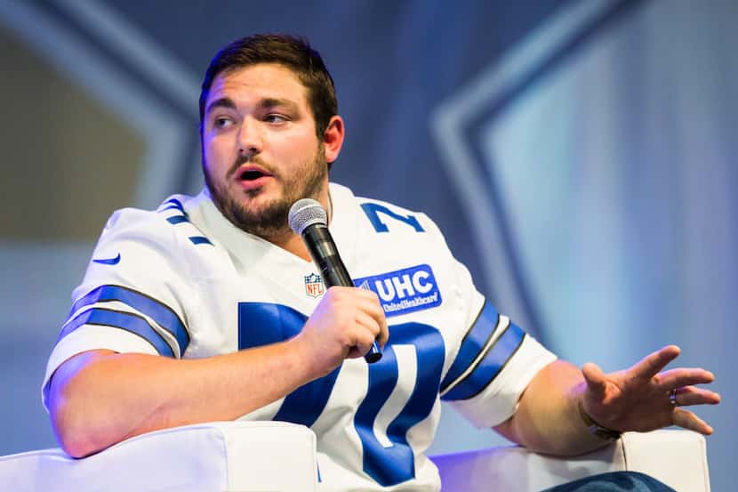 Former Dallas Cowboys first round draft pick, Zack Martin is interviewed by sportscaster...