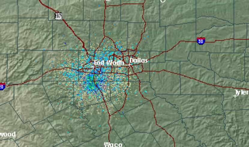 Screenshot of the National Weather Service's radar in North Texas Friday morning showing...