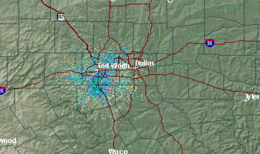 Screenshot of the National Weather Service's radar in North Texas Friday morning showing...