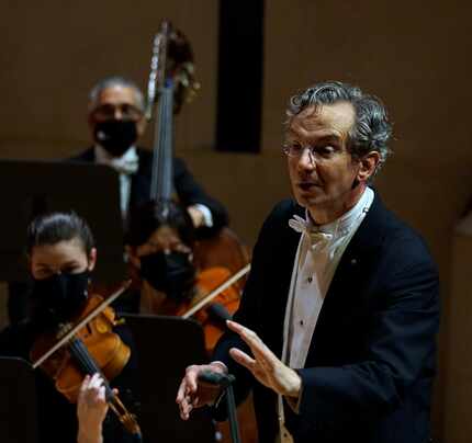 Fabio Luisi conducts the Dallas Symphony Orchestra at the Meyerson Symphony Center on Feb....