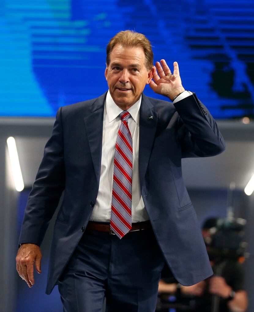 Alabama head football coach Nick Saban is introduced during the first round of the NFL draft...