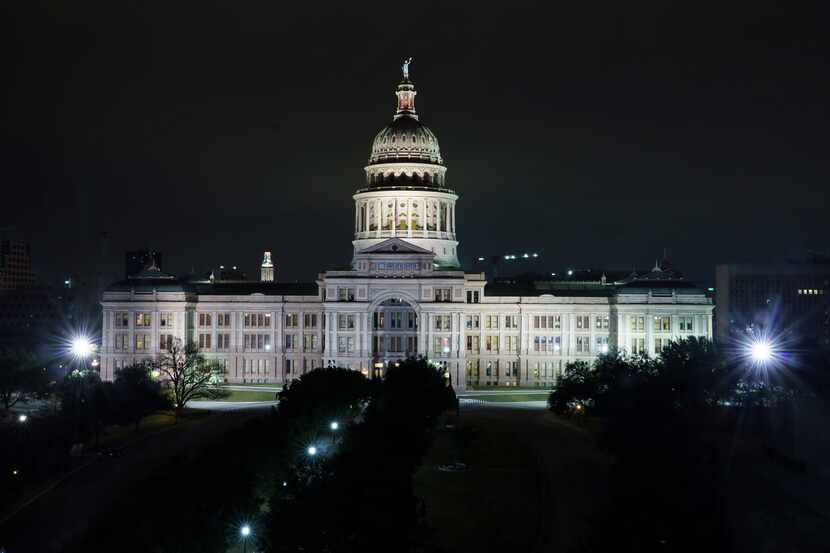 Nighttime view of the Texas State Capitol building on Thursday, Jan. 30, 2020.