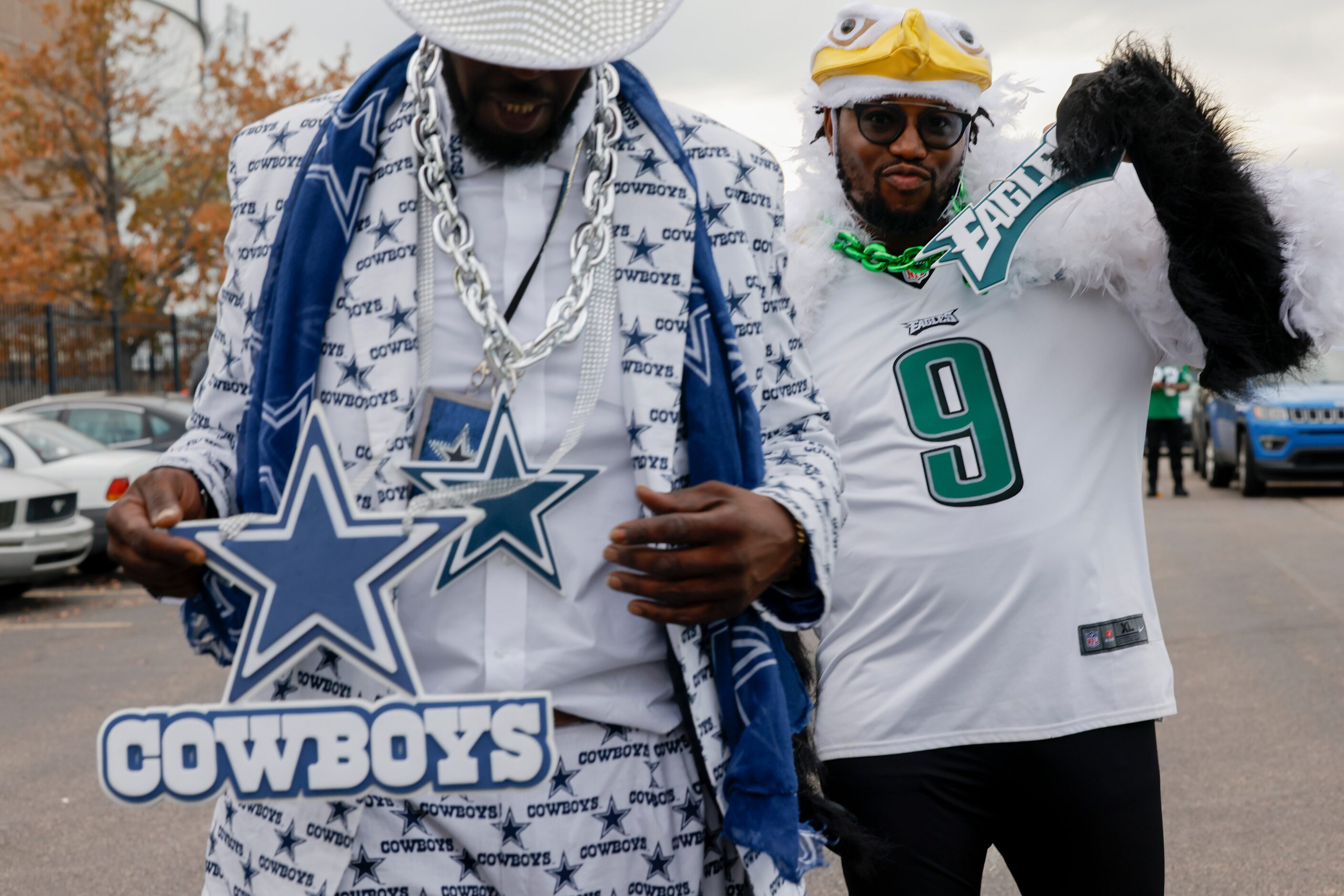 Brothers from Kinston, NC Corrie Koonce and Albert Wiggans don their team’s looks before the...