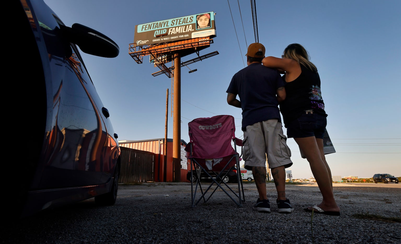 Ofie Moreno and her husband Frank take one last look at their son Sebastian’s billboard as...