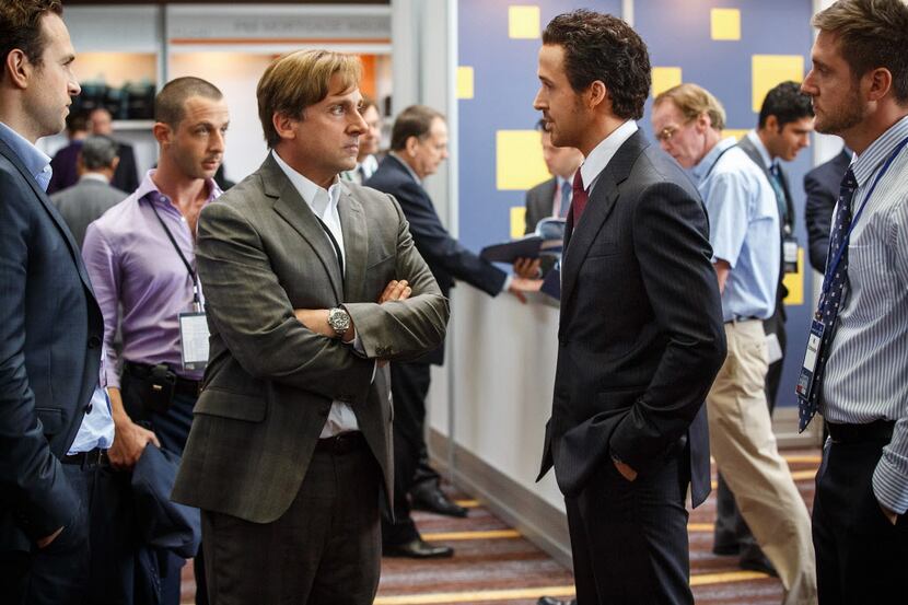 From left,  Rafe Spall, Jeremy Strong, Steve Carell and Ryan Gosling in "The Big Short."...