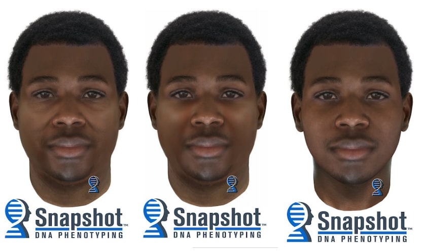 From left: A composite photo shows the suspect at about 35 years old with 32.6 body mass...