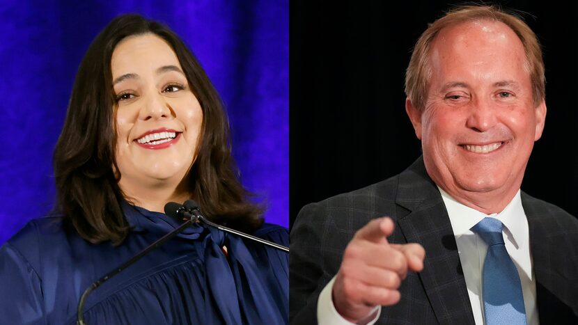 Left: Texas Attorney General candidate Rochelle Garza at the 2022 Texas Democratic...