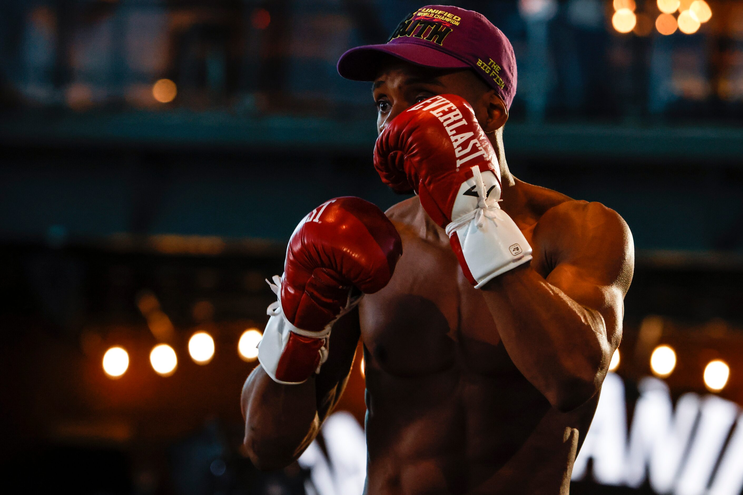 Errol Spence Jr. warms up during the Texas Live! Media Workout, Wednesday, April, 13, in...