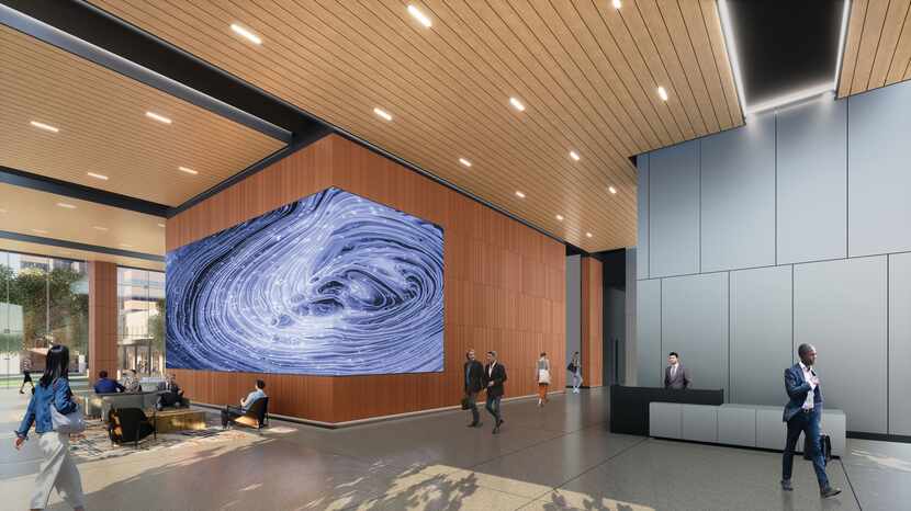 The lobby of the new office building will have a large digital art display.
