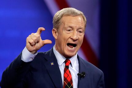 Democratic presidential candidate Tom Steyer speaks during the Power of our Pride Town Hall...