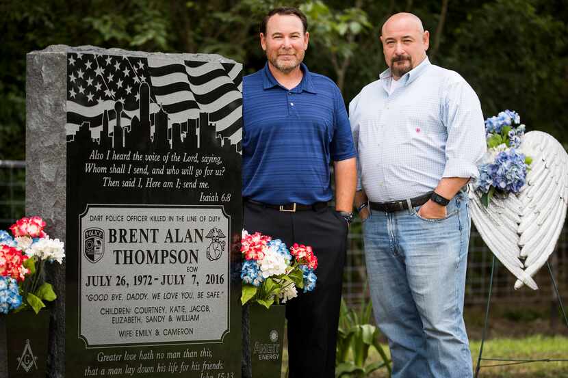 Lowell (right) and Daryl Thompson, the brothers of fallen DART police officer Brent...