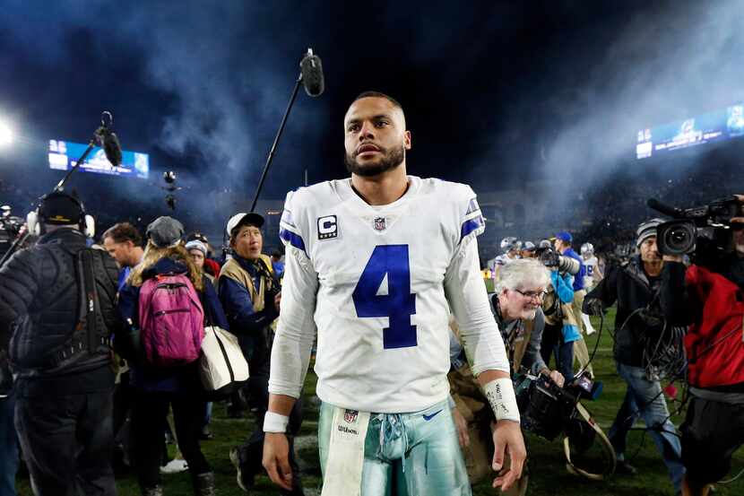 FILE — Dallas Cowboys quarterback Dak Prescott (4) seen after losing to the Los Angeles Rams...