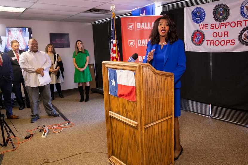 Faith Johnson, candidate for Dallas County District Attorney, speaks during a Dallas County...