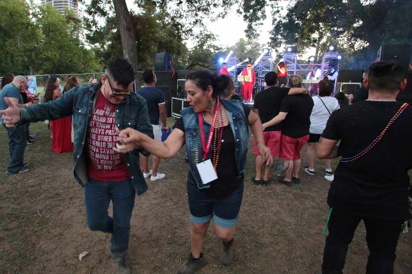 (PHOTO TAKEN 10/14/17) Erwin K. (l)  danced with his mother Carmen (r) at TX Latino Pride on...