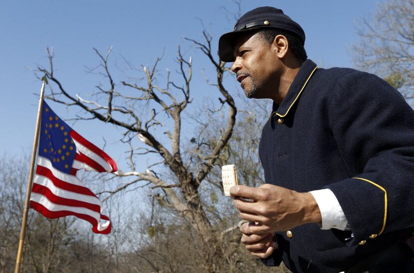 At Cedar Hill State Park, Allen Mack, playing the role of a Buffalo Soldier of the 9th...