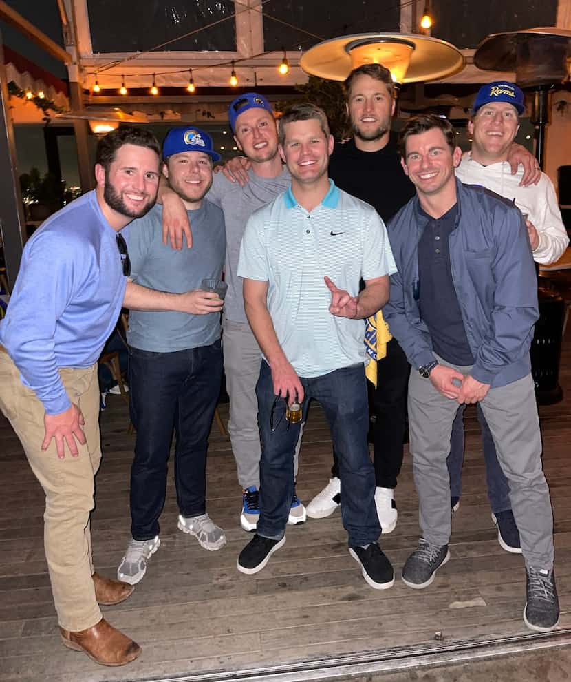 Matthew Stafford poses with friends from Highland Park after the NFC Championship Game at...