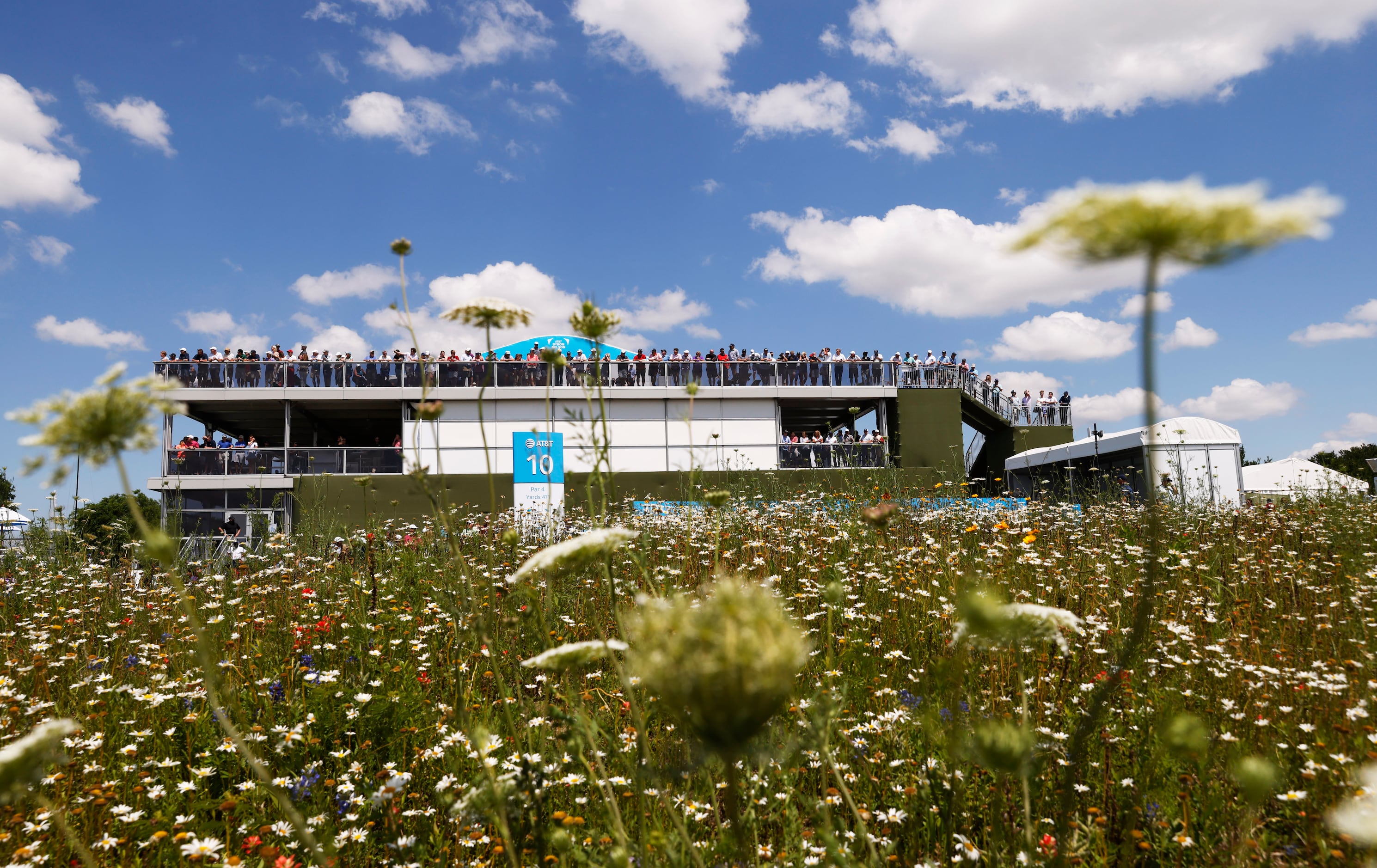 Flowers in front of the 10th hole tee box during round 2 of the AT&T Byron Nelson  at TPC...