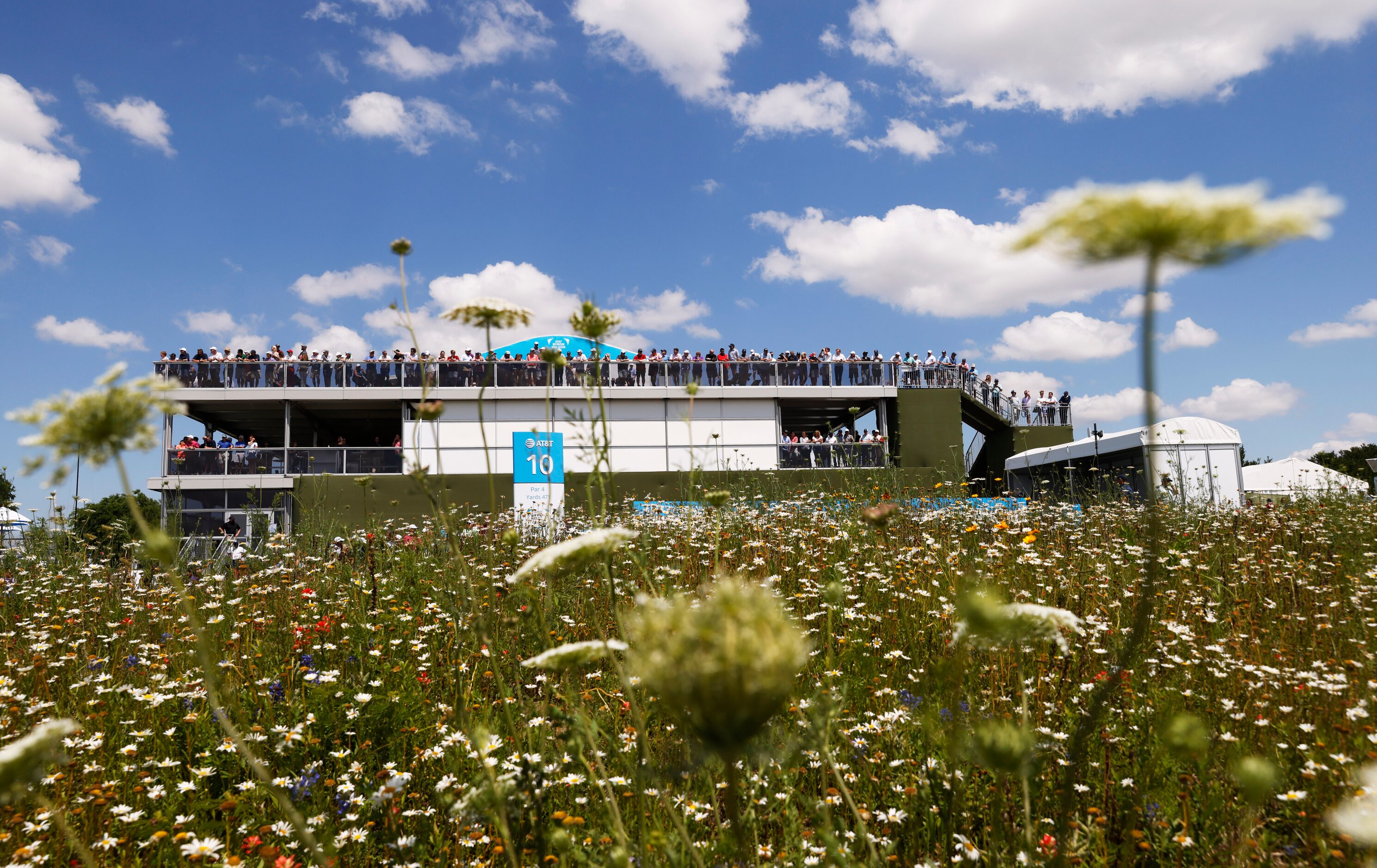 Flowers in front of the 10th hole tee box during round 2 of the AT&T Byron Nelson  at TPC...