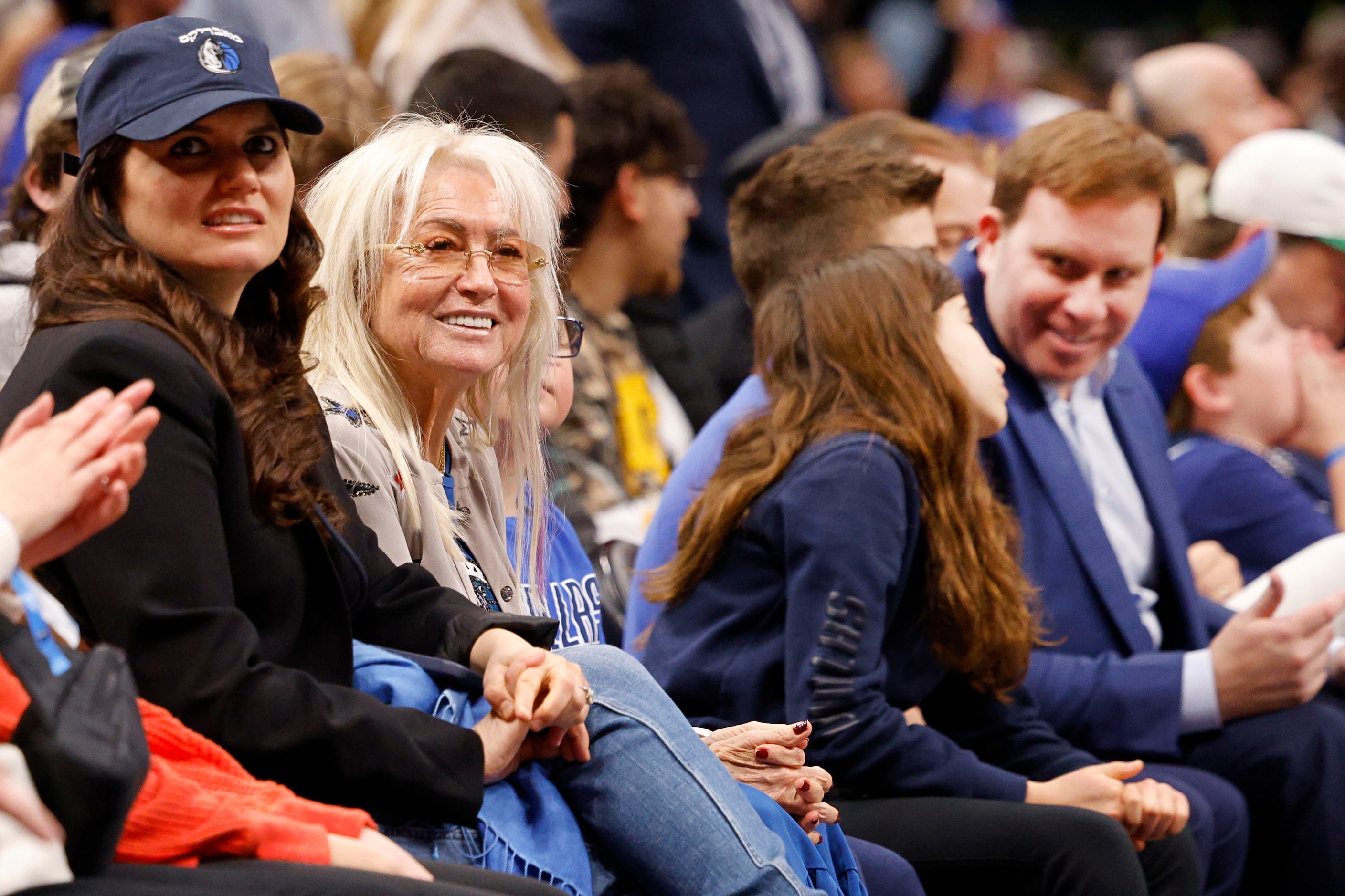 Dallas Mavericks majority owner Miriam Adelson, second from left, and Dallas Mavericks...