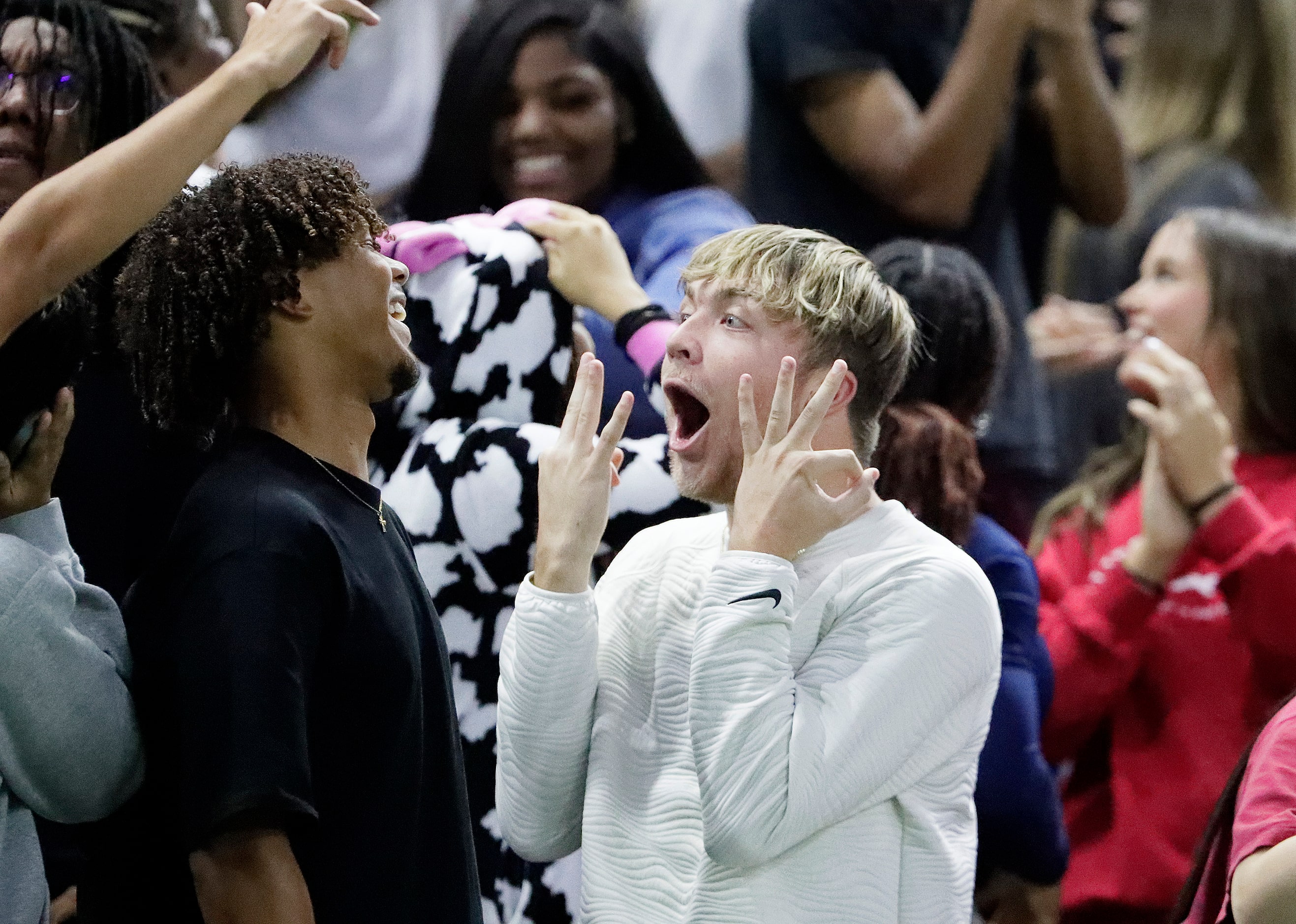 Lone Star High School students Ian Charles (left), 17, and Curtis Lynch (right), 17,...