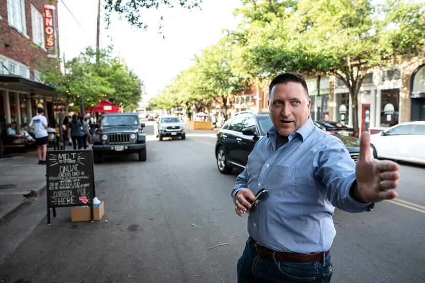 Shane Spillers, co-owner of Eno's Pizza Tavern, explains where he plans to have a parklet...