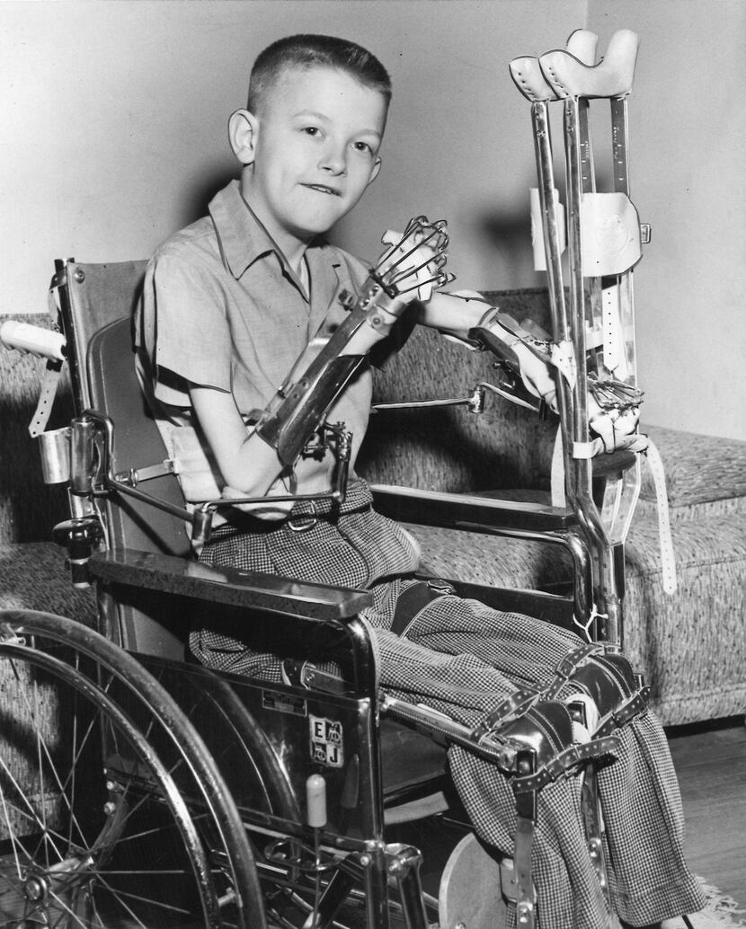 A Dallas boy with polio is shown in February 1958.  (File Photo/Staff)