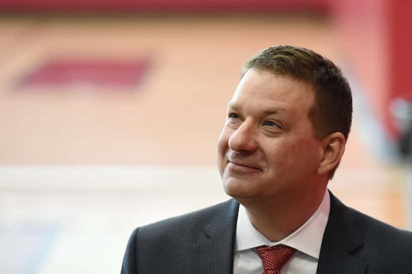 LAS VEGAS, NEVADA - APRIL 08:  Chris Beard smiles after being introduced as UNLV's new head...