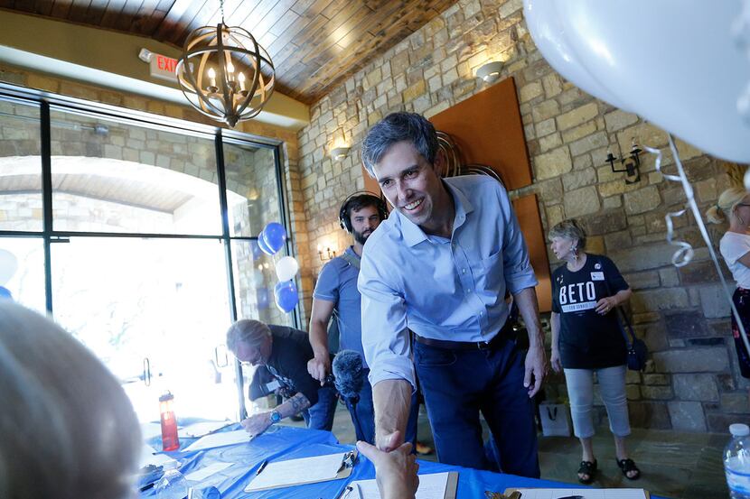 U.S. Rep. Beto O'Rourke  of El Paso greeted a supporter before a town hall meeting Aug. 16...